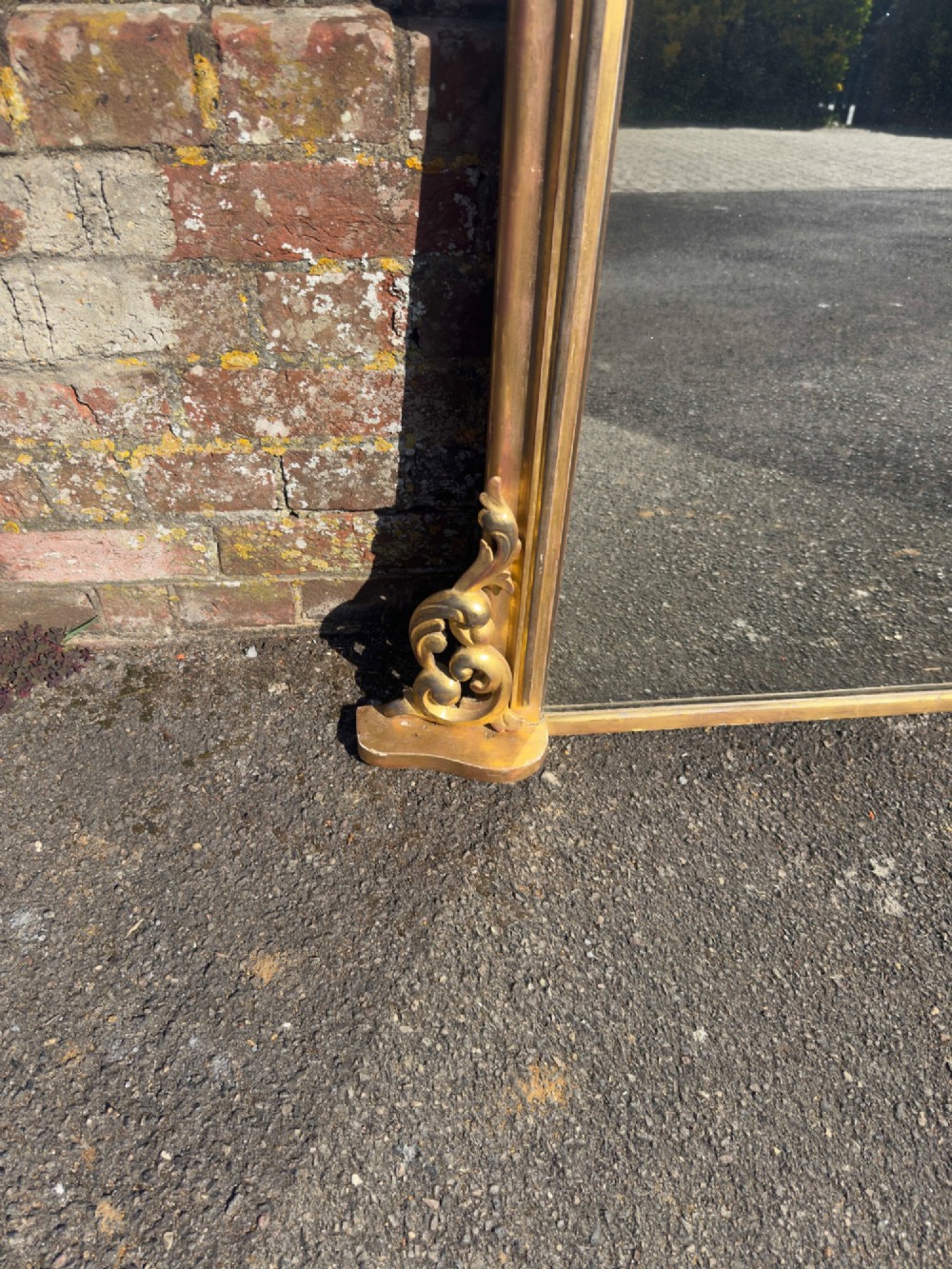 An Exceptional large Antique English 19th Century arched top gilt Overmantel Mirror. View IV