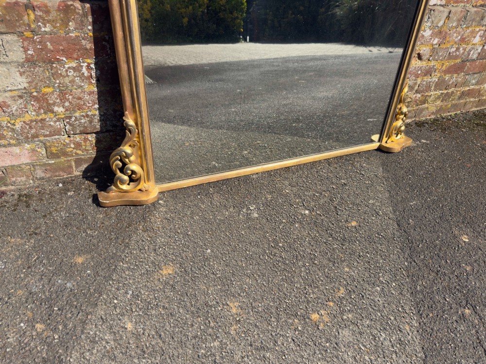 An Exceptional large Antique English 19th Century arched top gilt Overmantel Mirror. View V