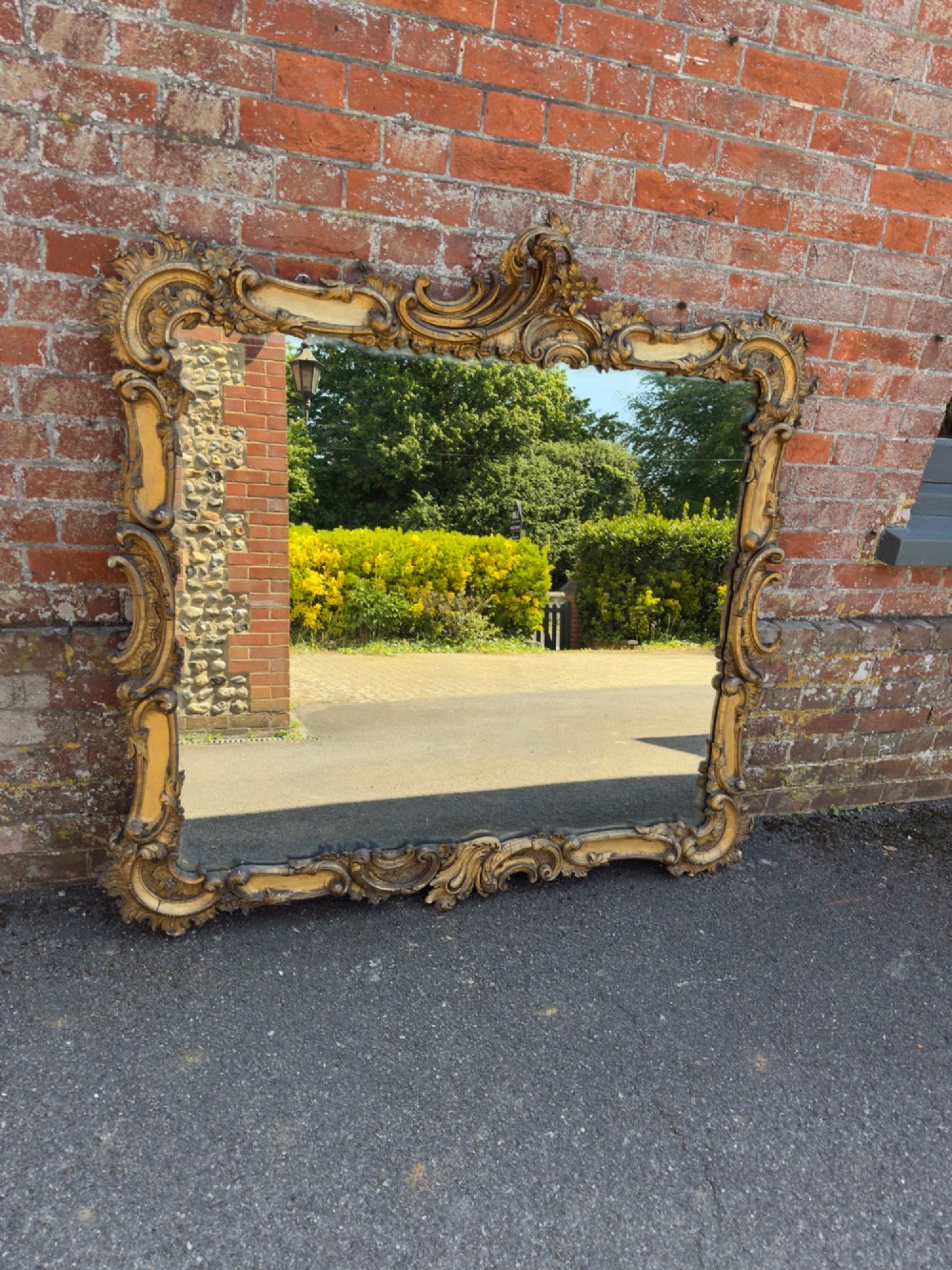A Delightful large Antique English 19th Century carved wood & gesso gilt Overmantle Mirror.