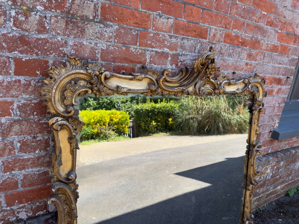 A Delightful large Antique English 19th Century carved wood & gesso gilt Overmantle Mirror. View II