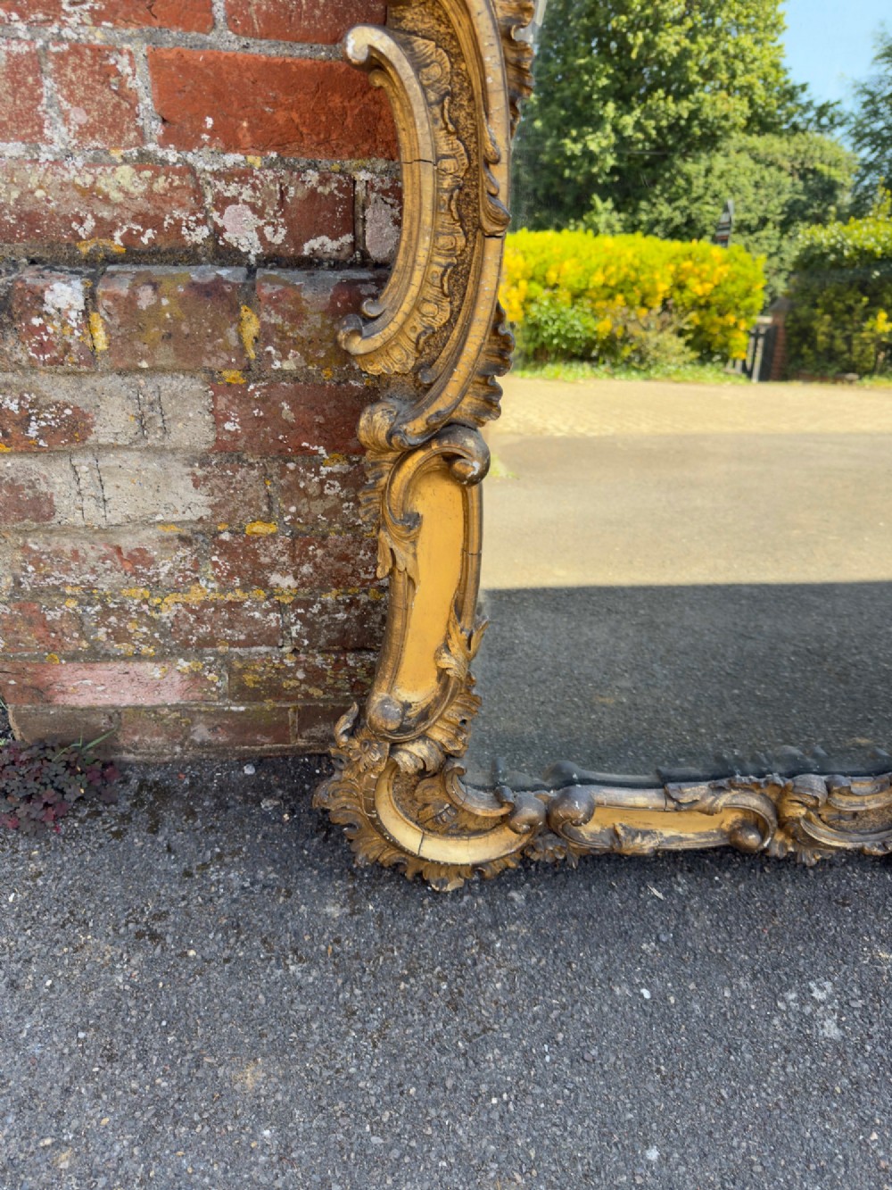 A Delightful large Antique English 19th Century carved wood & gesso gilt Overmantle Mirror. View IV