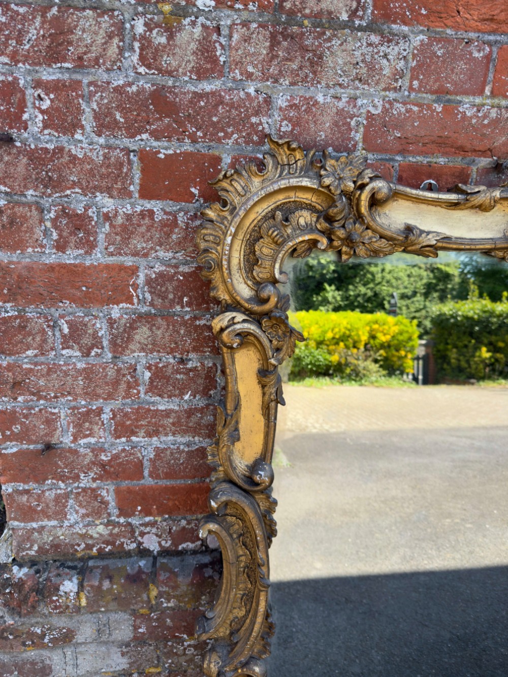 A Delightful large Antique English 19th Century carved wood & gesso gilt Overmantle Mirror. View V