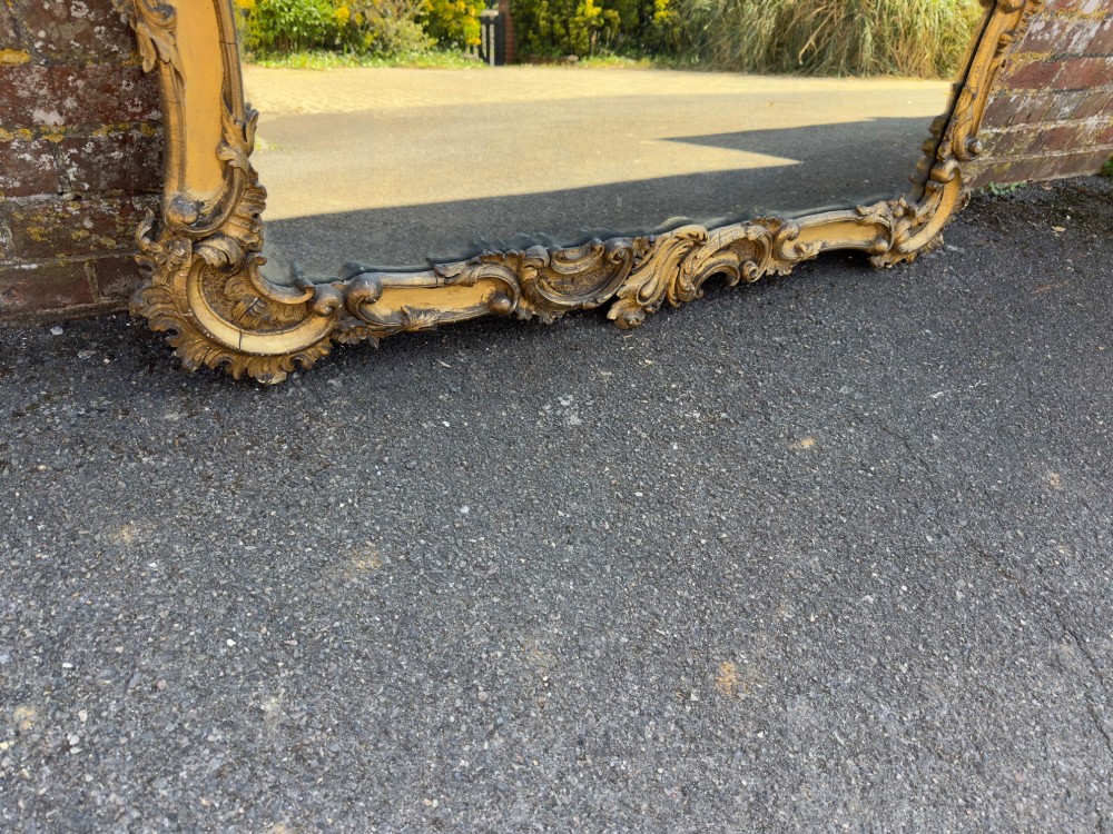 A Delightful large Antique English 19th Century carved wood & gesso gilt Overmantle Mirror. View VII
