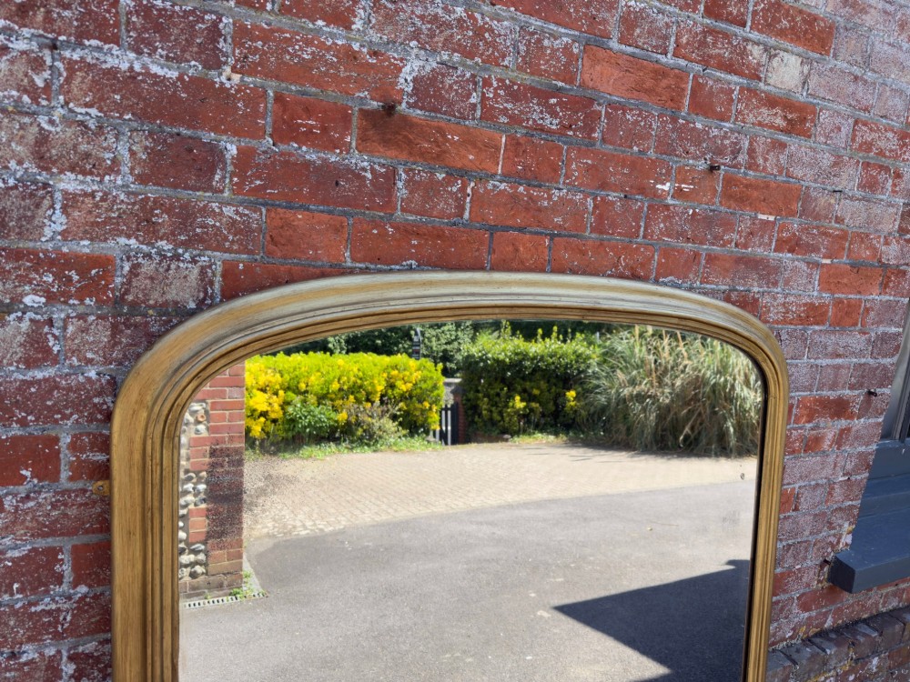 A Superb large Antique English 19th Century carved wood & gesso arched top git Overmantel Mirror. View II