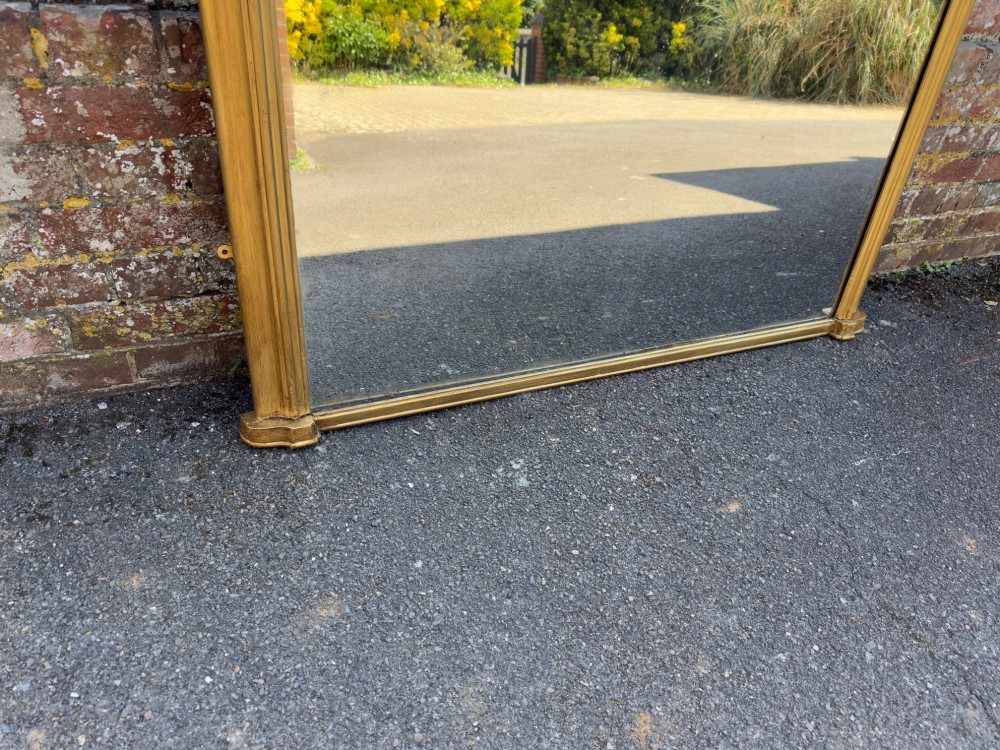 A Superb large Antique English 19th Century carved wood & gesso arched top git Overmantel Mirror. View III