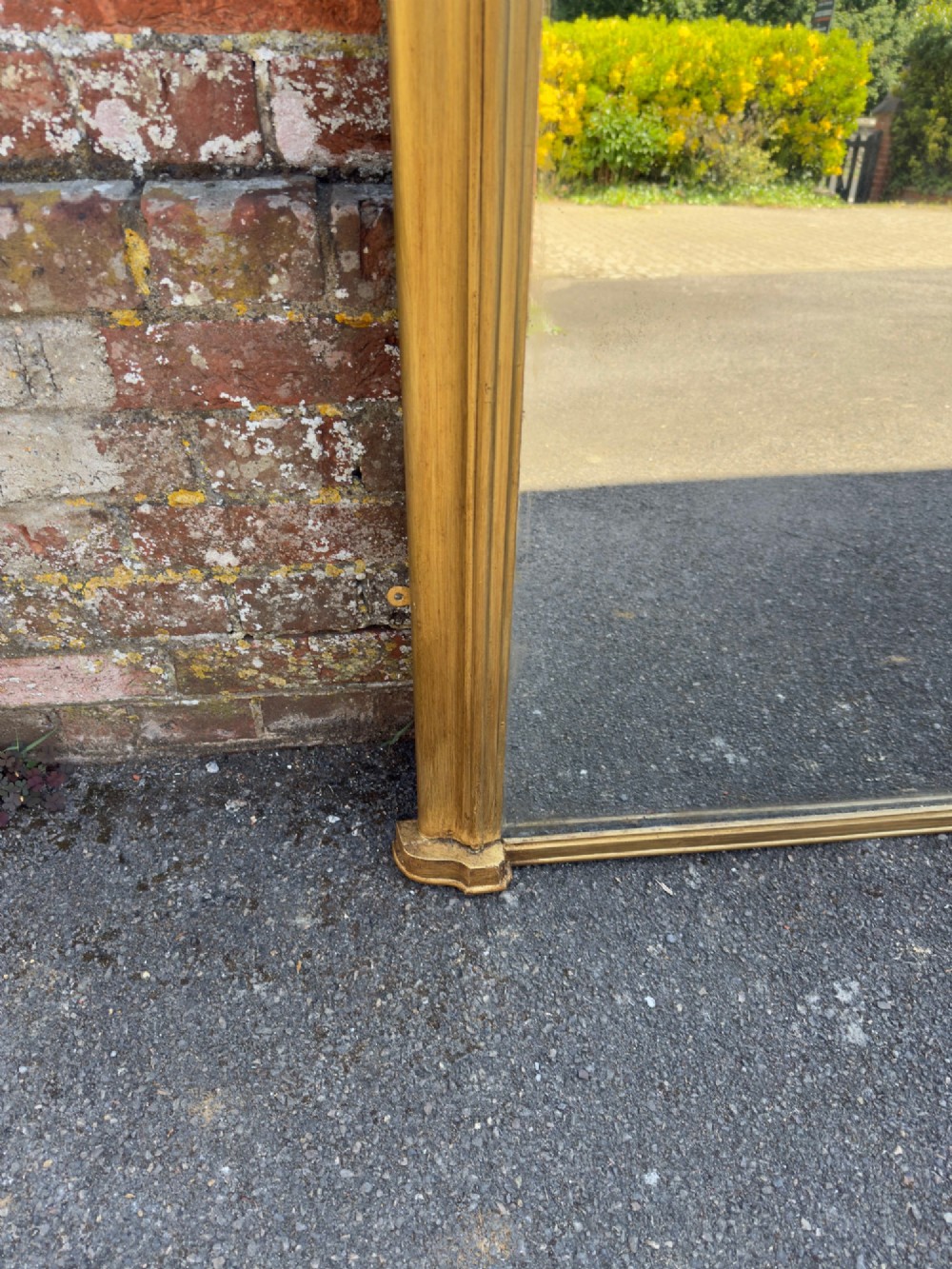 A Superb large Antique English 19th Century carved wood & gesso arched top git Overmantel Mirror. View IV