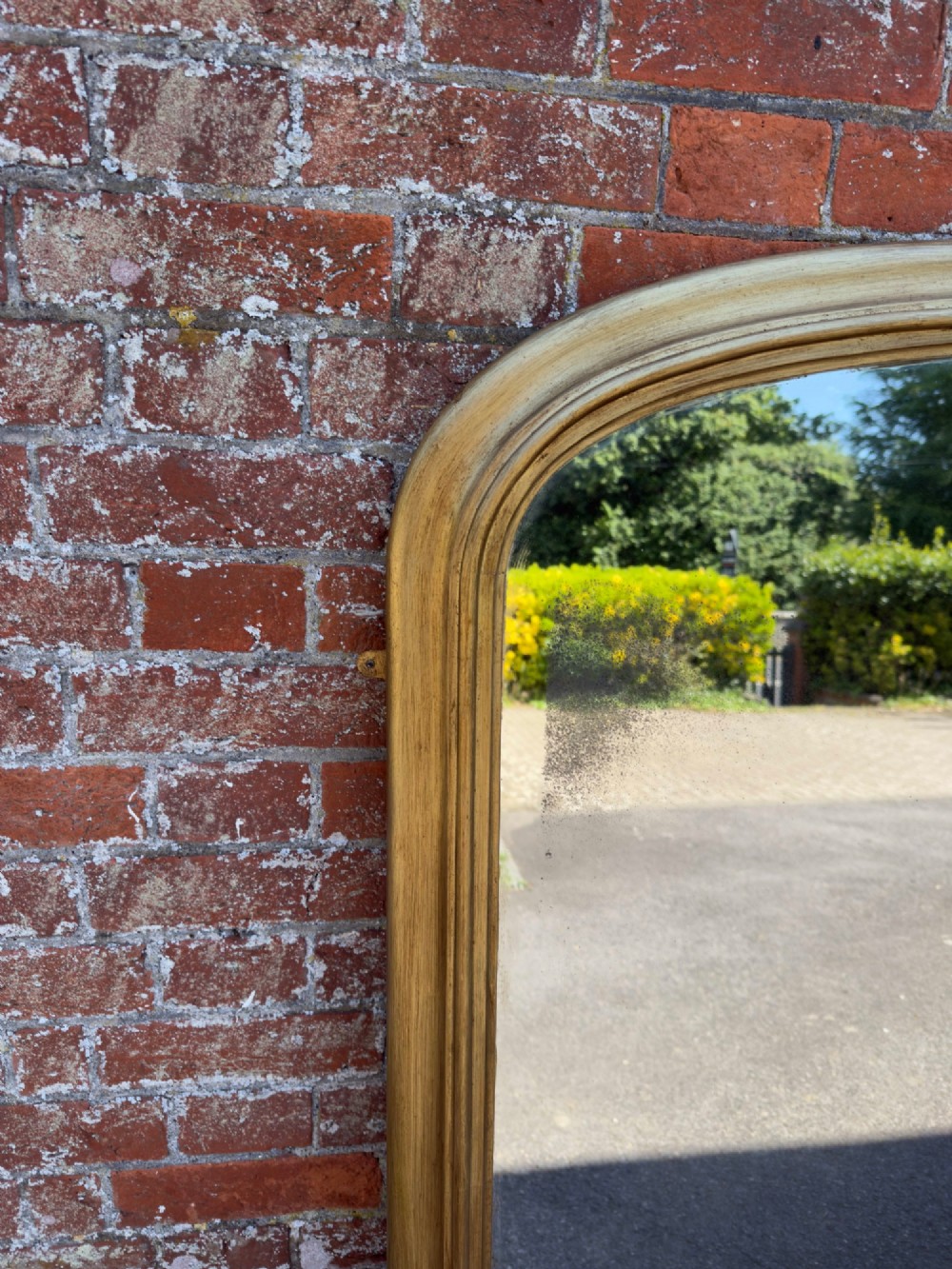 A Superb large Antique English 19th Century carved wood & gesso arched top git Overmantel Mirror. View V