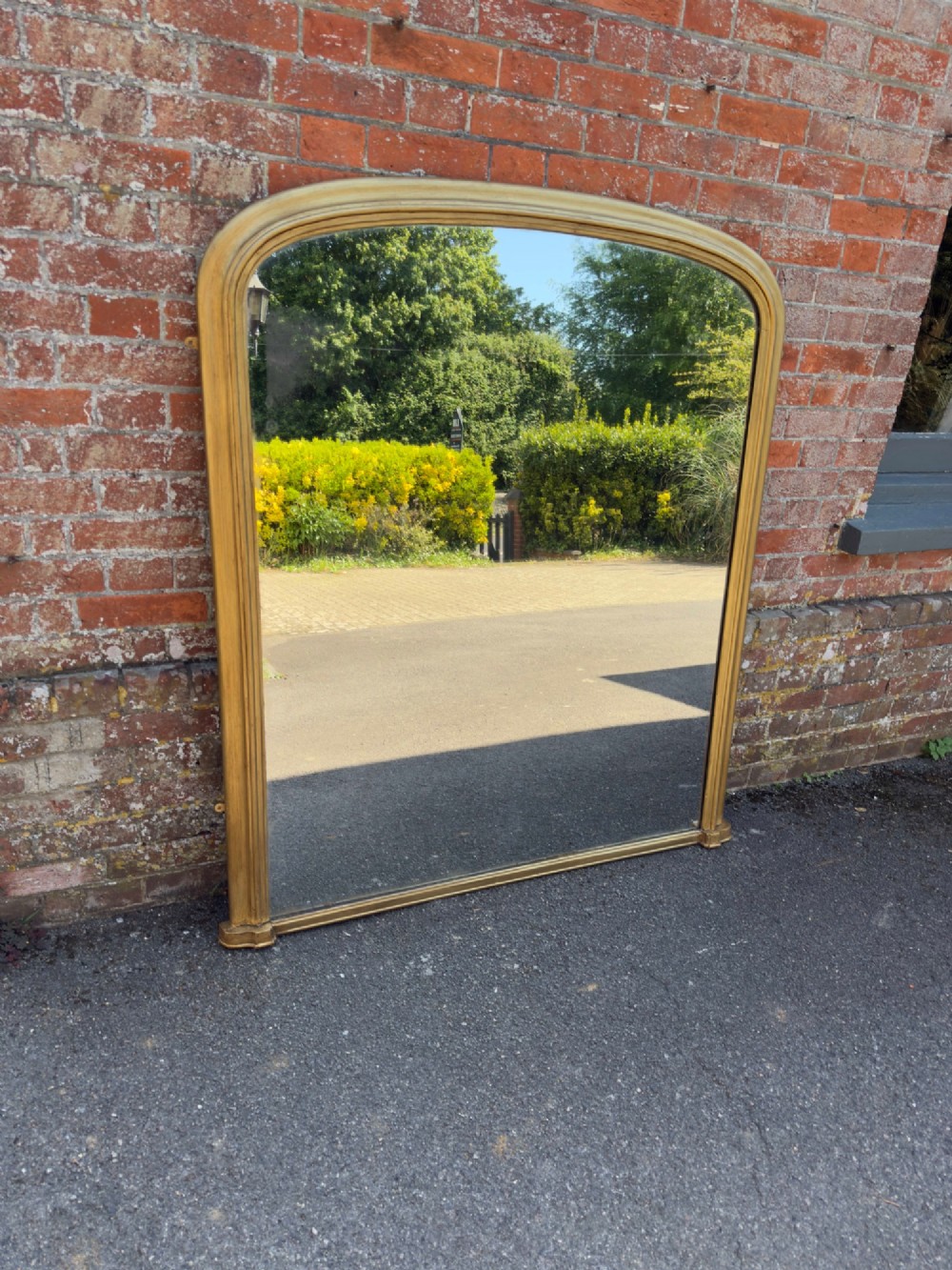 A Superb large Antique English 19th Century carved wood & gesso arched top git Overmantel Mirror. View VI