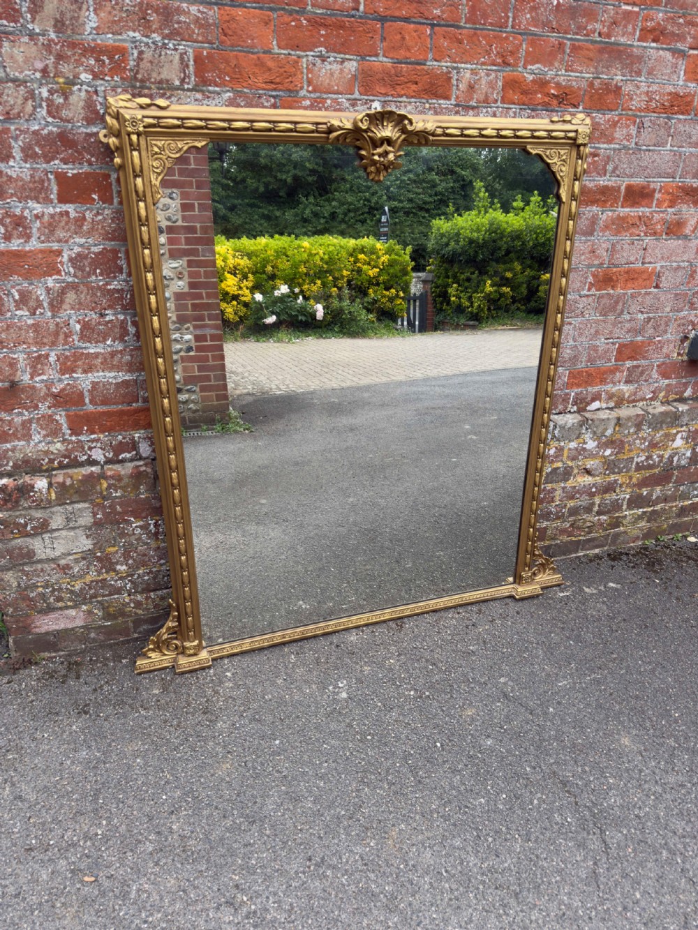 A Delightful large Antique English 19th century carved wood & gesso gilt Overmantle Mirror.