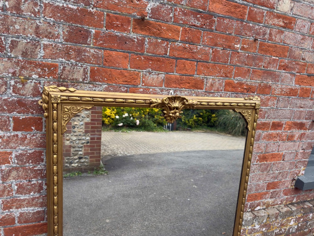 A Delightful large Antique English 19th century carved wood & gesso gilt Overmantle Mirror. View II
