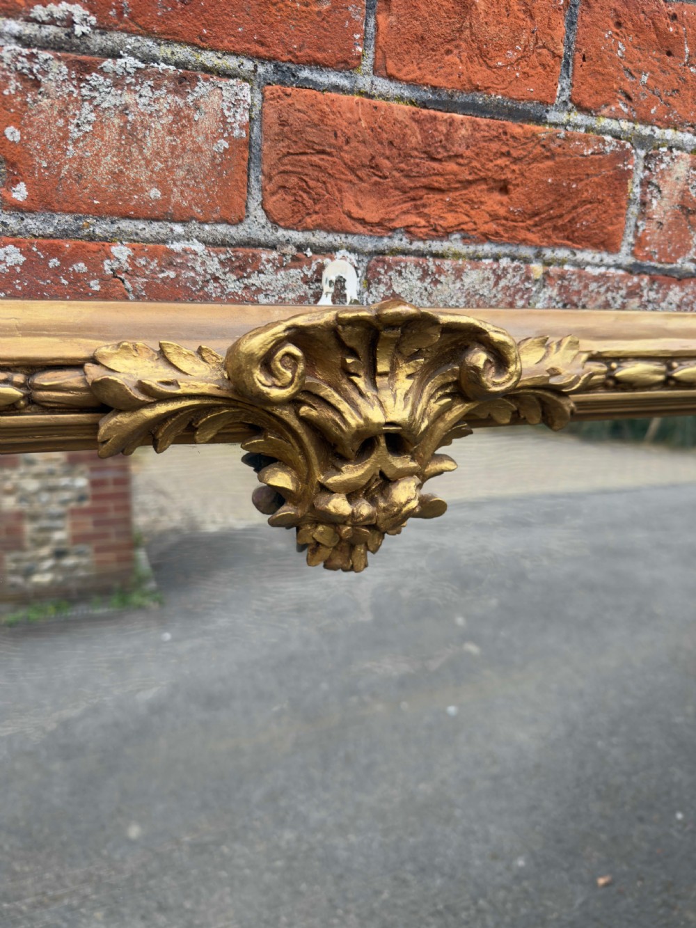 A Delightful large Antique English 19th century carved wood & gesso gilt Overmantle Mirror. View III