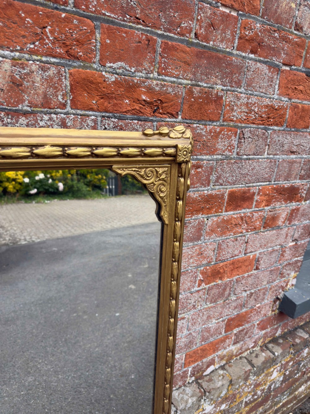 A Delightful large Antique English 19th century carved wood & gesso gilt Overmantle Mirror. View IV