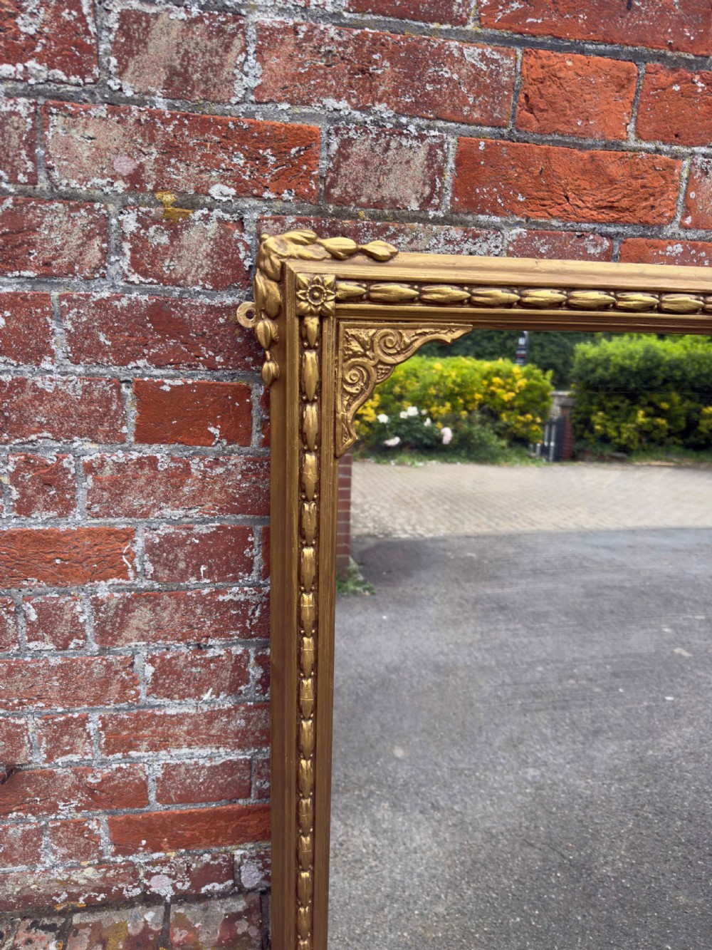 A Delightful large Antique English 19th century carved wood & gesso gilt Overmantle Mirror. View V