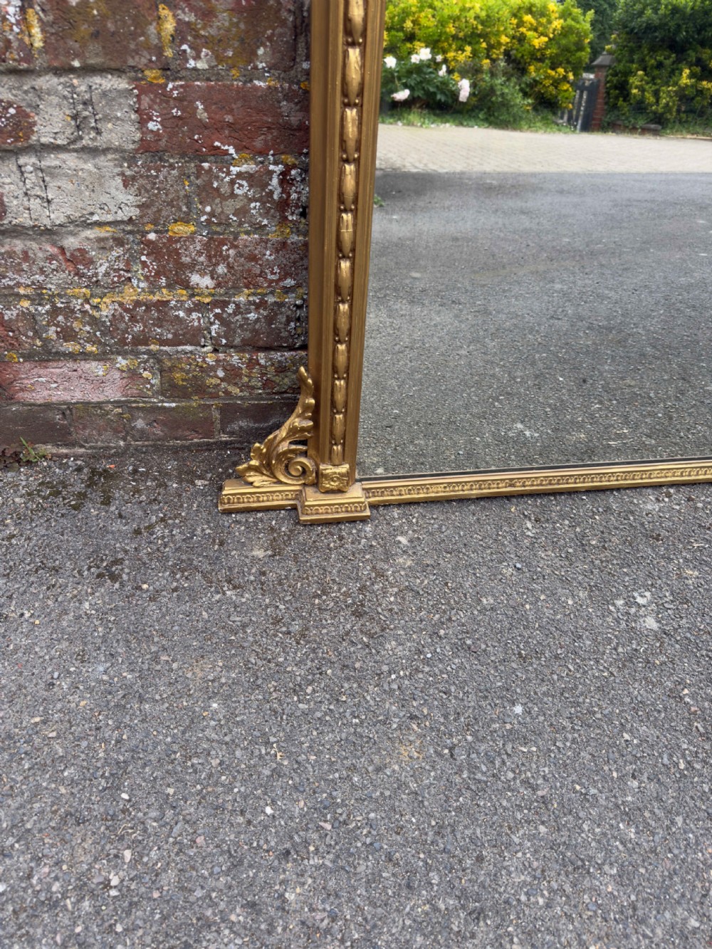 A Delightful large Antique English 19th century carved wood & gesso gilt Overmantle Mirror. View VI