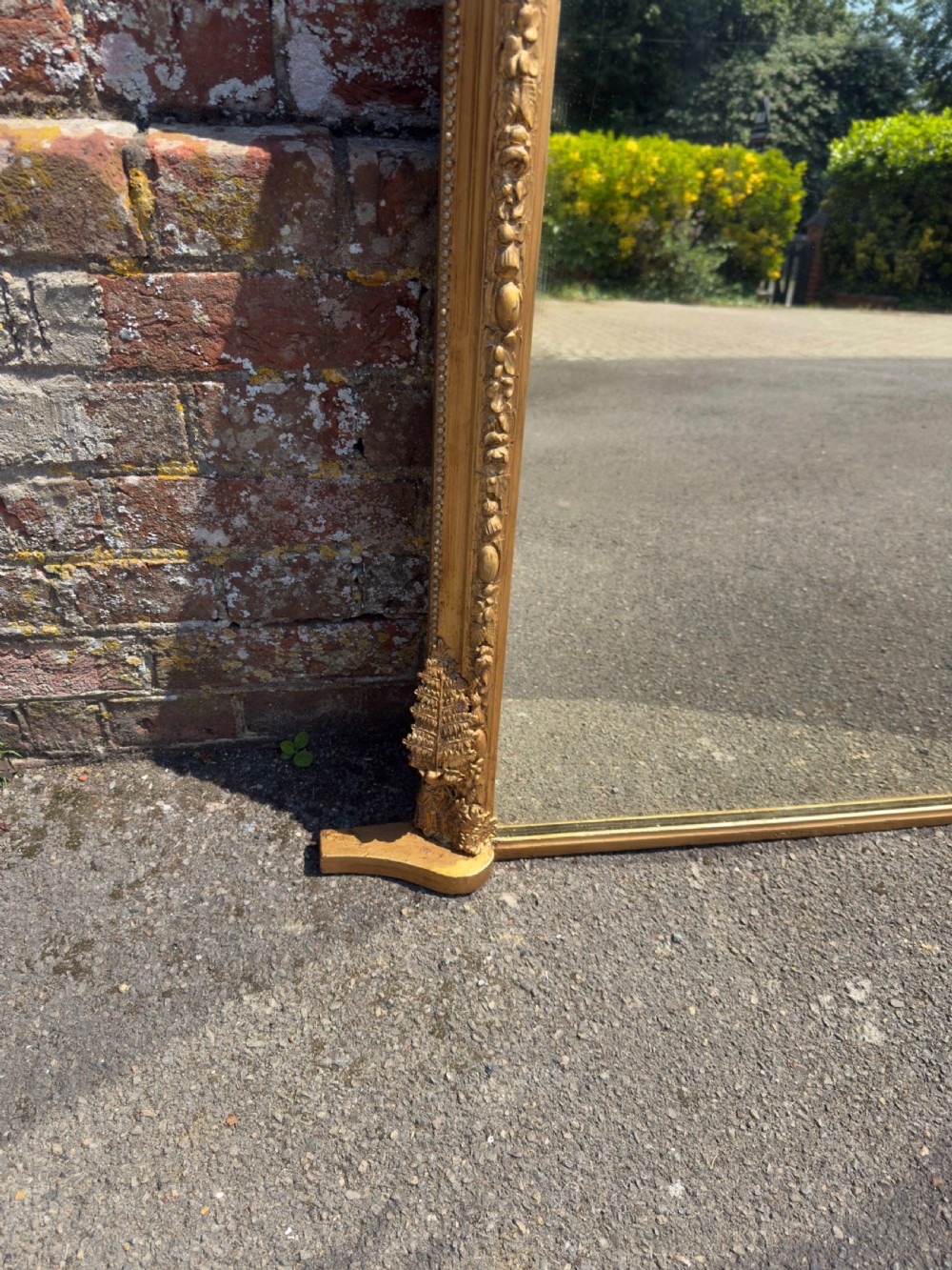A Large Antique English 19th Century carved wood & gesso arched top gilt Overmantel Mirror. View VI