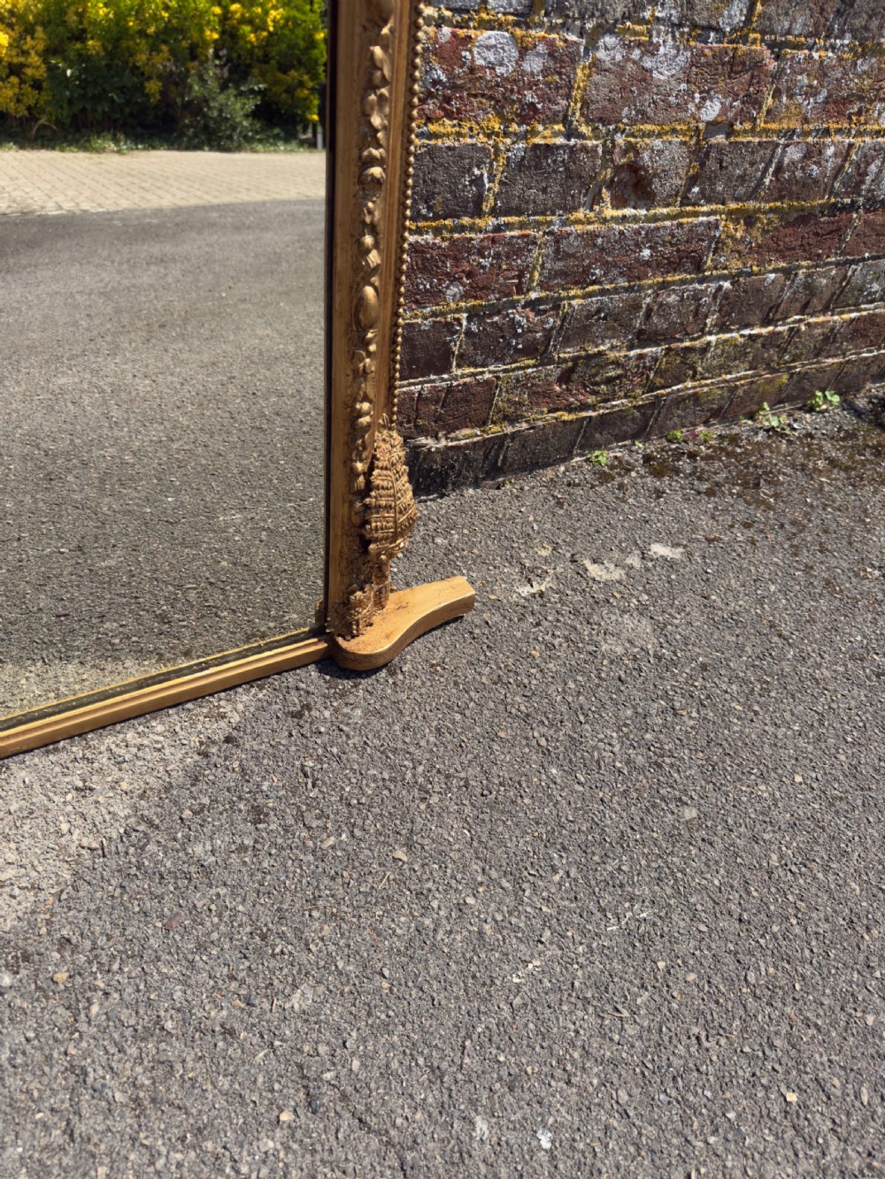 A Large Antique English 19th Century carved wood & gesso arched top gilt Overmantel Mirror. View VII