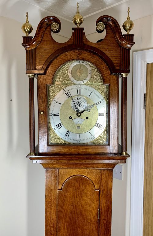 GEORGIAN LONGCASE CLOCK FEMALE MAKER FIVE PILLAR MOVEMENT - ADDITIONAL PHOTO 4