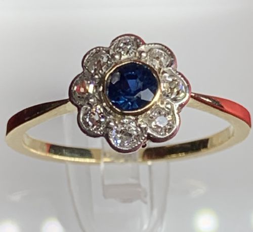 18CT DIAMOND SAPPHIRE CLUSTER RING DAISY STYLE - ADDITIONAL PHOTO 3