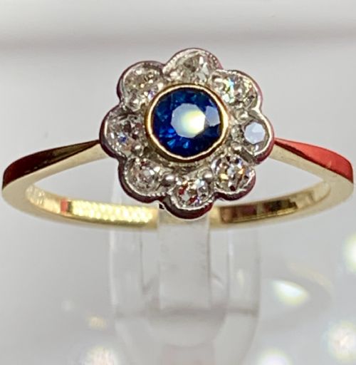 18CT DIAMOND SAPPHIRE CLUSTER RING DAISY STYLE - ADDITIONAL PHOTO 4