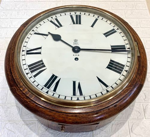 GPO ANTIQUE FUSEE DIAL WALL CLOCK SUPERB - ADDITIONAL PHOTO 5