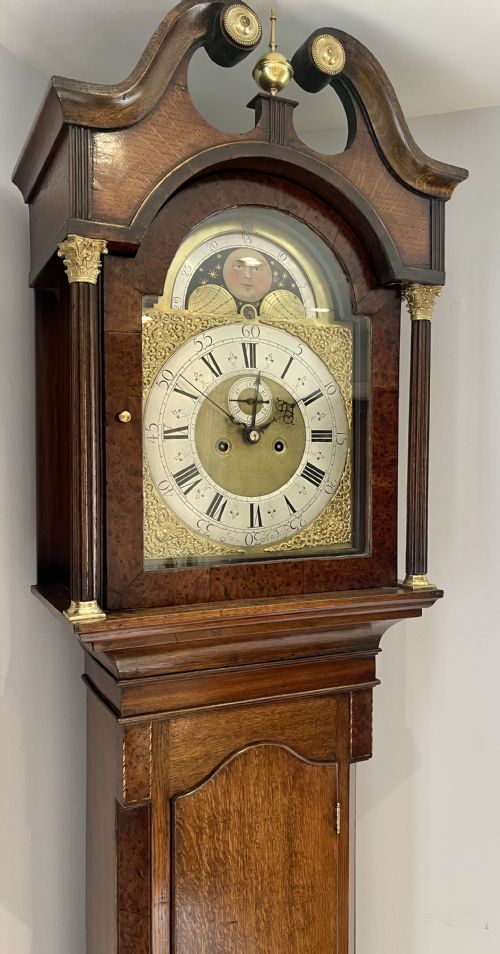 WALNUT OAK GEORGIAN MOONPHASE LONGCASE CLOCK - ADDITIONAL PHOTO 1