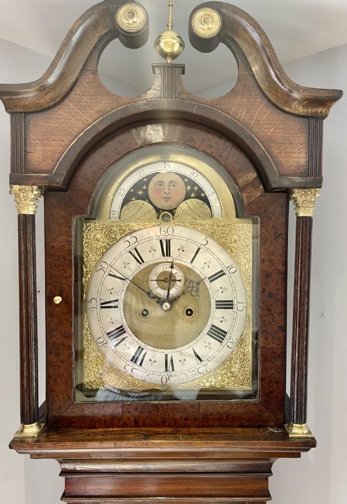 WALNUT OAK GEORGIAN MOONPHASE LONGCASE CLOCK - ADDITIONAL PHOTO 6