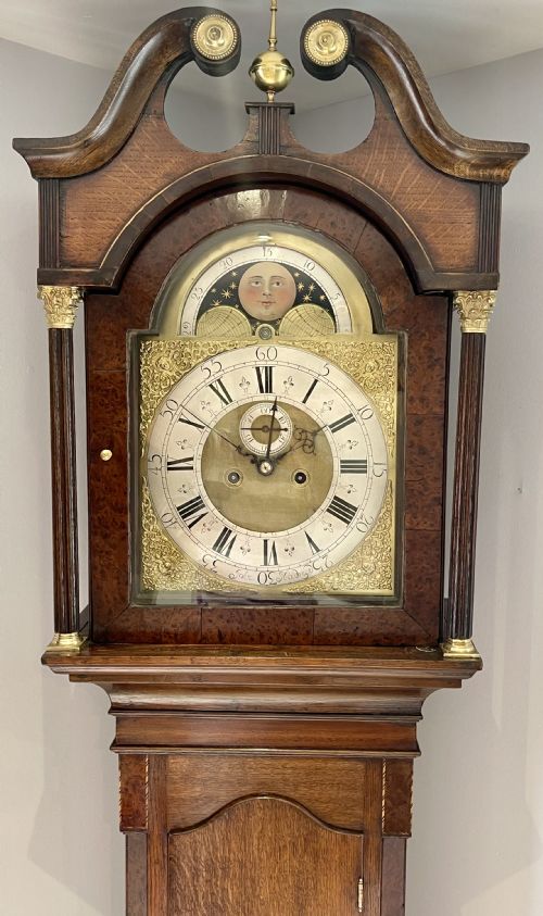 WALNUT OAK GEORGIAN MOONPHASE LONGCASE CLOCK - ADDITIONAL PHOTO 7