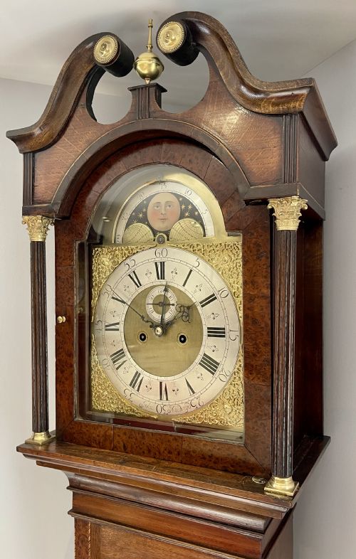 WALNUT OAK GEORGIAN MOONPHASE LONGCASE CLOCK - ADDITIONAL PHOTO 9
