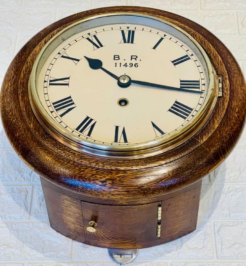 BRITISH RAIL OAK FUSEE RAILWAY WALL CLOCK DORSET - ADDITIONAL PHOTO 2
