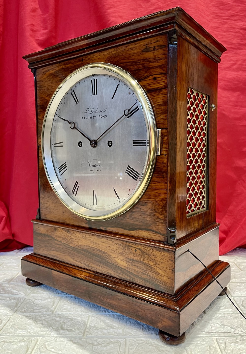 Superior Rosewood London Fusee Bracket Clock, Five Pillar View II