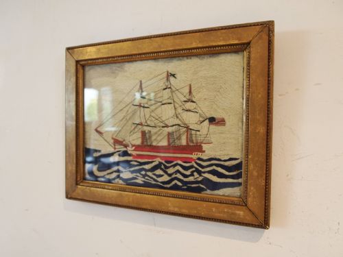RARE NAIVE SAILORS WOOL WORK PICTURE C1880 - ADDITIONAL PHOTO 1