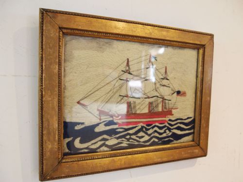 RARE NAIVE SAILORS WOOL WORK PICTURE C1880 - ADDITIONAL PHOTO 5