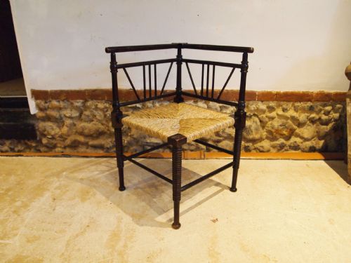 chair rare arts and crafts sussex morris corner chair c1870 - CATEGORY: ANTIQUE CHAIRS - DATED 1870