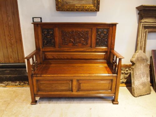 BENCH LIBERTY CO OAK SETTLE PEW ARTS AND CRAFTS C1900 - ADDITIONAL PHOTO 4