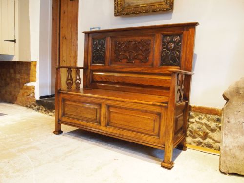 BENCH LIBERTY CO OAK SETTLE PEW ARTS AND CRAFTS C1900 - ADDITIONAL PHOTO 9