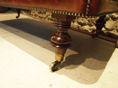 STOOL FINE VICTORIAN CHESTNUT LEATHER CHESTERFIELD STOOL C1880 - ADDITIONAL PHOTO 4