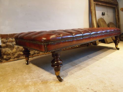 STOOL FINE VICTORIAN CHESTNUT LEATHER CHESTERFIELD STOOL C1880 - ADDITIONAL PHOTO 7