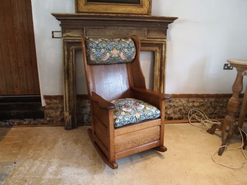 rare arts and crafts oak lambing rocking chair cotswold school c1900 - CATEGORY: ANTIQUE CHAIRS - DATED 1900