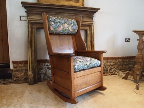 RARE ARTS AND CRAFTS OAK LAMBING ROCKING CHAIR COTSWOLD SCHOOL C1900 - ADDITIONAL PHOTO 9