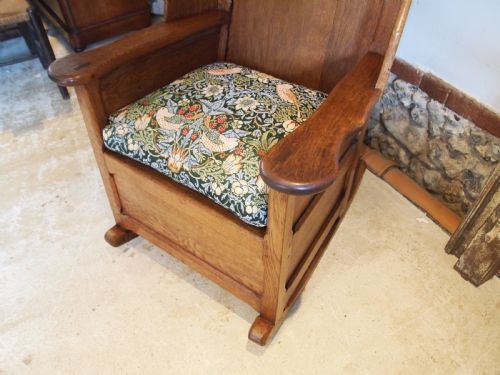 RARE ARTS AND CRAFTS OAK LAMBING ROCKING CHAIR COTSWOLD SCHOOL C1900 - ADDITIONAL PHOTO 11