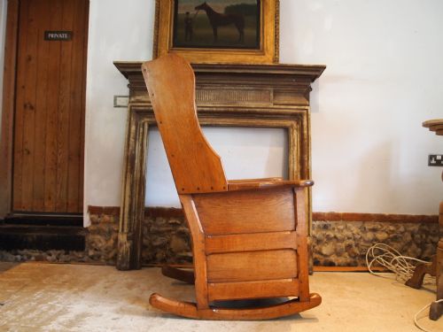 RARE ARTS AND CRAFTS OAK LAMBING ROCKING CHAIR COTSWOLD SCHOOL C1900 - ADDITIONAL PHOTO 13