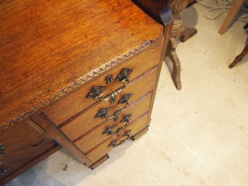 DESK ARTS AND CRAFTS OAK GOTHIC C WILKINSON SON LONDON C1870 - ADDITIONAL PHOTO 4