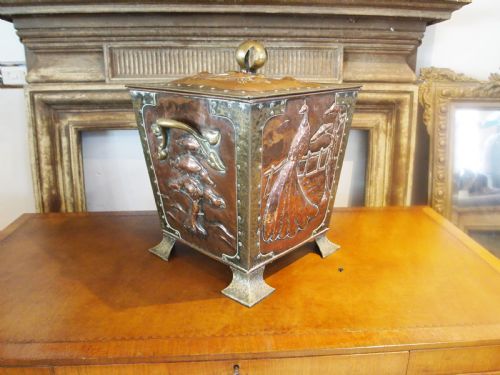ARTS AND CRAFTS OUTSTANDING COPPER AND BRASS COAL BOX C1880 - ADDITIONAL PHOTO 7