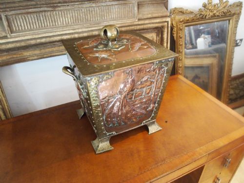 ARTS AND CRAFTS OUTSTANDING COPPER AND BRASS COAL BOX C1880 - ADDITIONAL PHOTO 8