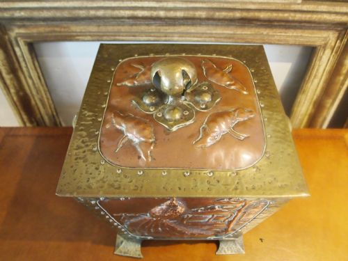 ARTS AND CRAFTS OUTSTANDING COPPER AND BRASS COAL BOX C1880 - ADDITIONAL PHOTO 9