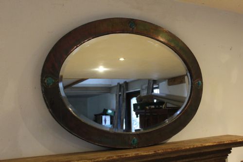 MIRROR RARE LARGE COPPER LIBERTY CO HEART SHAPED ENAMELS C1900 - ADDITIONAL PHOTO 1