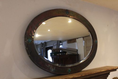 MIRROR RARE LARGE COPPER LIBERTY CO HEART SHAPED ENAMELS C1900 - ADDITIONAL PHOTO 3