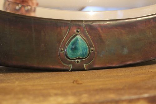 MIRROR RARE LARGE COPPER LIBERTY CO HEART SHAPED ENAMELS C1900 - ADDITIONAL PHOTO 4