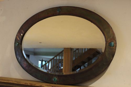 MIRROR RARE LARGE COPPER LIBERTY CO HEART SHAPED ENAMELS C1900 - ADDITIONAL PHOTO 11