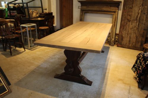 TABLE REFECTORY FRENCH MONASTIC SCRUB TOP OAK FARMHOUSE C1920 - ADDITIONAL PHOTO 12
